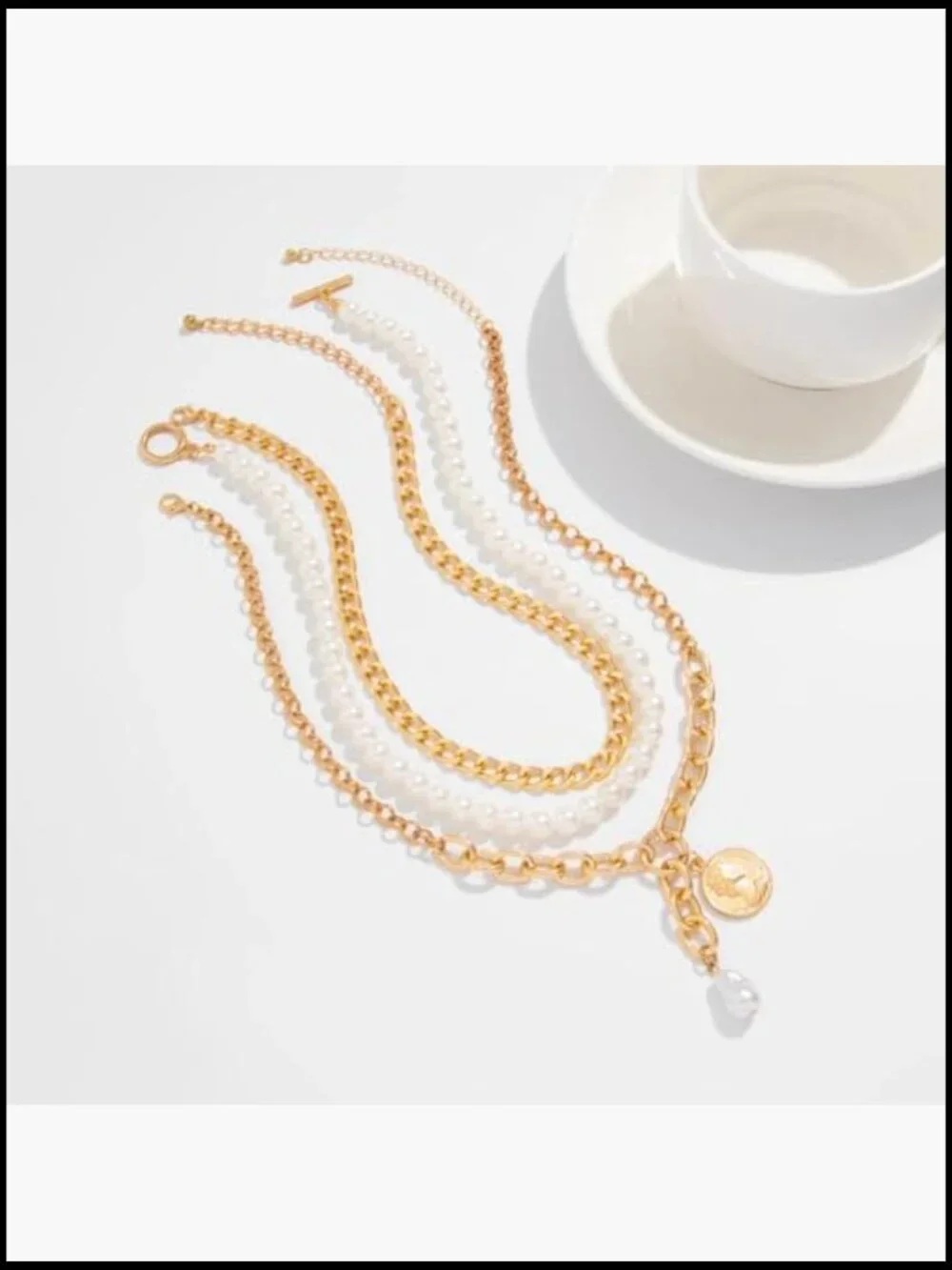 3Pcs Dainty Pearl Coin Pendant Necklace Set Gold Plated Stackable Layered OT
